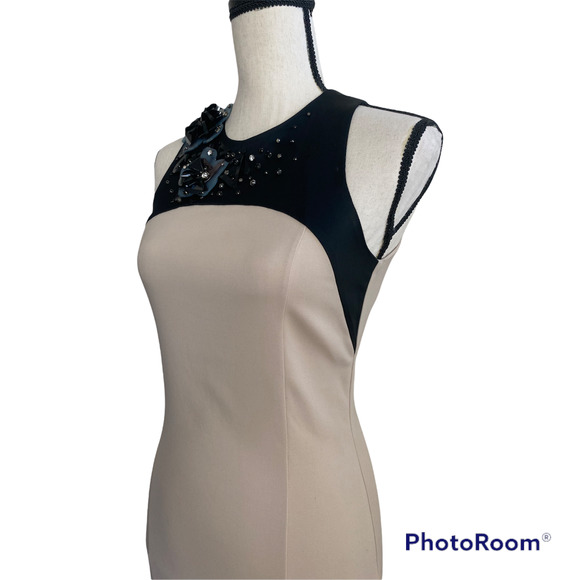 AMEN Beige and Black Embellished Fitted Dress - Picture 13 of 15